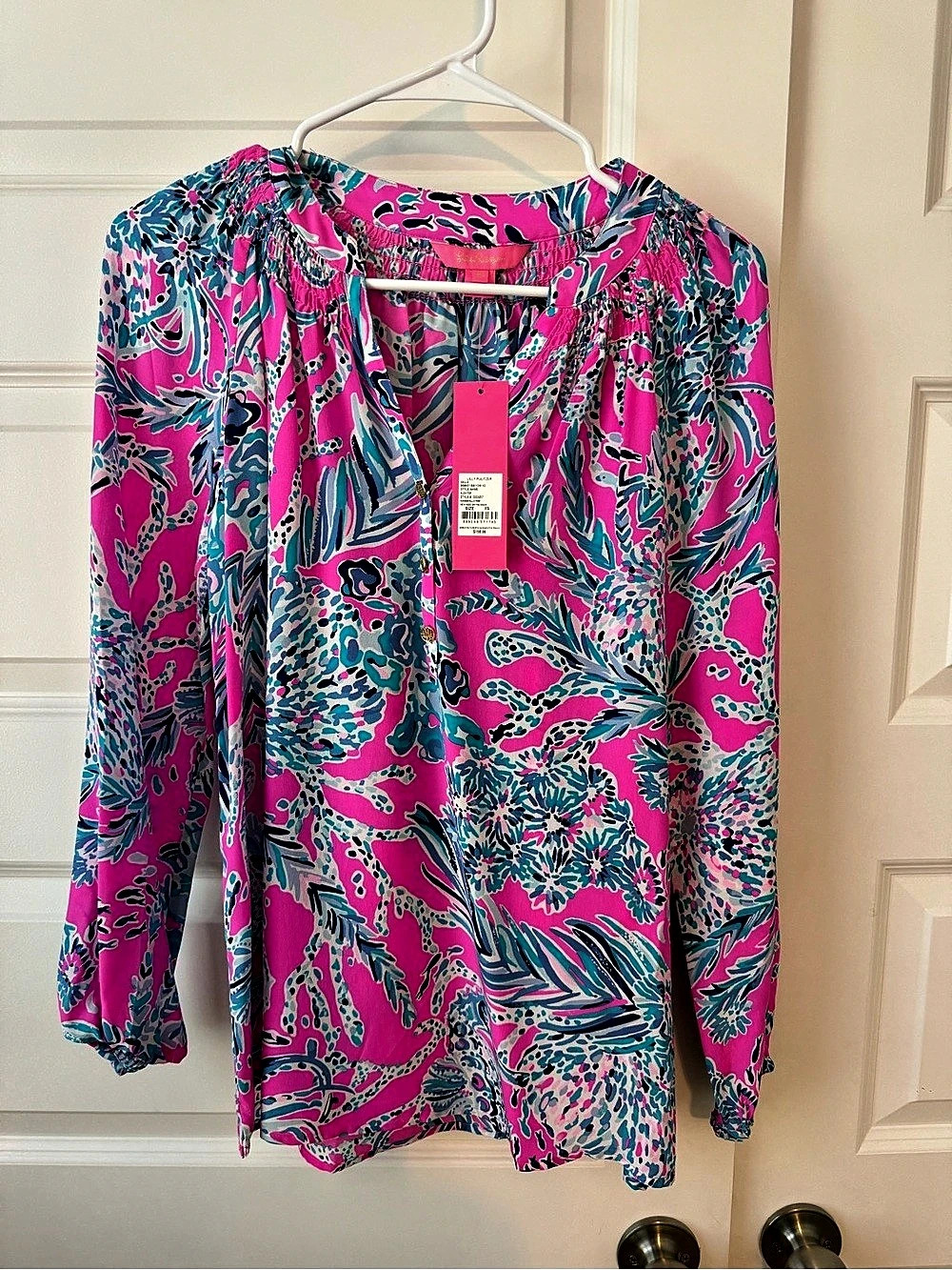 Lilly Pulitzer Elsa Top Abstract Print Blouse Pink & Blue Size XS NWT